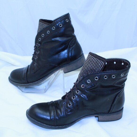 Report Size 8.5 Brown Faux Leather Lace Up Embellished NYLES Cap Toe Combat Boot - Picture 3 of 13